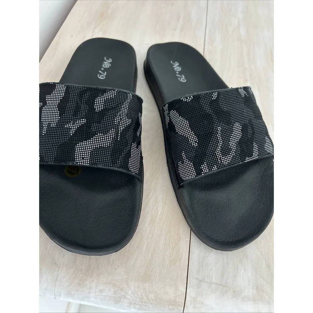 Mens Camouflage Slide Sandals Size M 10‎ Black & Gray Comfortable Slip On Foot